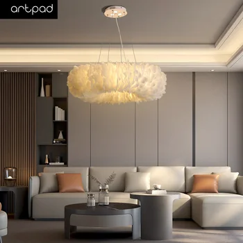 Окачен лампа Artpad White Feather с крушка E27 В комплект декорация за хол, спалня, кухня, домашно осветление Droplight