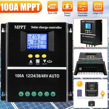 MPPT Контролер на Заряд на Слънчеви Батерии 100A 12V/24V/36V/48V Auto Dual USB LCD Соларен Панел на DC Батерия Умен Регулатор на Оловно-Киселинната/Литиева