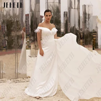 JEHETH Модерна сватбена рокля с открити рамене, расшитое мъниста, сатенени рокли за булката с V-образно деколте, големи размери, рокля с влак във формата на русалки, vestidos de новия