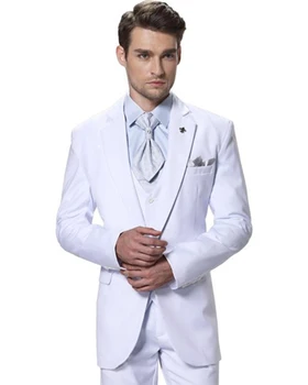 2022 Нови Мъжки костюми, Комплекти, Оборудвана Бял Костюм За Официални събития, Мъжко Сако По Поръчка, Панталони (Палта + Панталони + Жилетка)