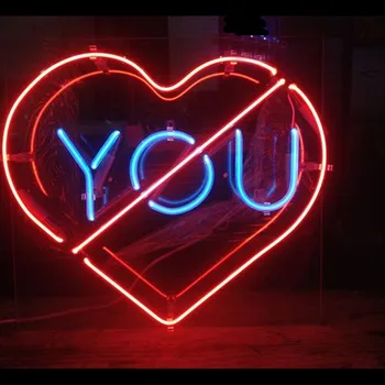 Неонова реклама Love You Стъклена тръба с сърце ръчно изработени, неонова светлинна табела, декор на стената на бара, магазин, неонова светлинна табела Осигурява осветление, бар за партита