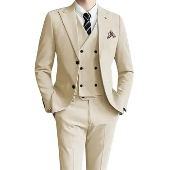 DV062 Индивидуални Елегантни мъжки костюми от 3 теми Двубортный Бизнес Сватбен банкетна комплект за младоженеца Мъжко сако, Жилетка и Панталони