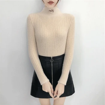 Дамски пуловери с високо воротом 2021 Дебел Топъл пуловер Вълнен Пуловер, жилетка от мек трикотаж Корейски женски скок
