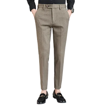 Есен-Зима Нов мъжки костюм от Панталон Модерен бизнес Ежедневни Дълги вълнени панталони Мъжки преки официални панталони Облекло дишаща C01