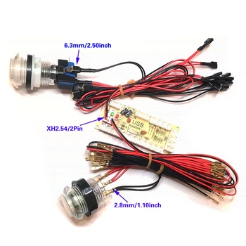 Аркадна бутона с подсветка, led кабел 2,8 мм, свързващ проводник 6,3 мм и контролер Xh2.54 с нула закъснение, детска USB-такса, направи си сам