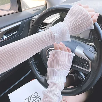 Слънцезащитен ръкав, женски калъф за ръка с защита от uv Летни автомобилни мрежести ръкавици, Деликатен дантелен ръкав Лед, без ръкав