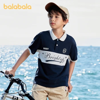Тениска с къси ръкави за момчета Balabala Kids, лято 2023, нова готина тениска с яка на риза