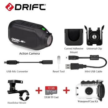 Спортна екшън камера Drift Светия 4K Plus, монтиране на мотоциклет, камера на каската с WiFi резолюция 4K HD, външен микрофон