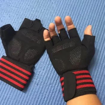 Боди за тренировки във фитнеса за мъже, червени ръкавици за тренировка на китките, ръкавици половината и дамски ръкавици за тежка атлетика