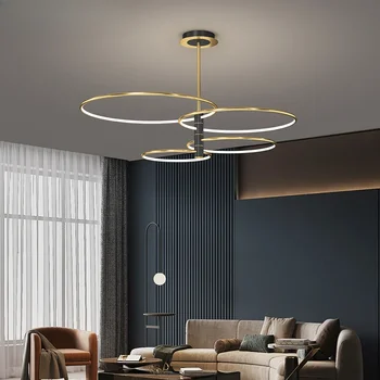 Нова led окачен тавана лампа Nordic за хола спални Креативна полилей Прост кръг Индивидуалност Атмосфера на Домашен светлина