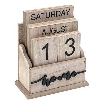 Вечният календар на Дървен Ретро календар от дървени блокове за домашния офис, Декориране на масата Показване на седмица на Месец дата