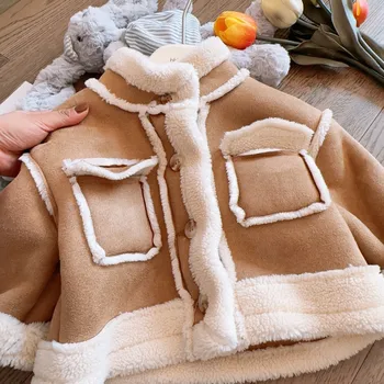 Детско палто 2023, новост зимата, здраво топ за момчета и момичета, детски плюшевое модно плюшевое топло палто с вграден кожа