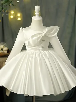 2023 Бяла рокля на кръщенета за момичета, сватбени рокли на шаферките за момичета, детски луксозно атласное бална рокля за бала