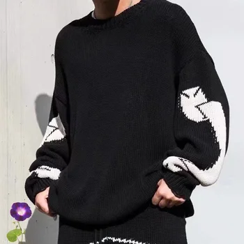 Пуловер ASKYURSELF С дълъг ръкав, Пуловери с класически дизайн, Мъжки и женски пуловери Оверсайз, Черни върхове Askyurself
