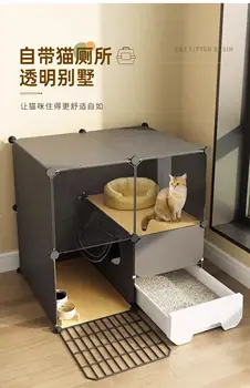 Котешки гнездо с тоалетна и вграден котешки тоалетна котешки подаде малък апартамент не отнема кошачью вила котешка клетка