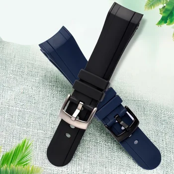 Луксозен синьо-черен с 24-мм силикон каишка за часовник Graham strap Racing, извити каишка за часовник, гумени гривни с катарама от неръждаема стомана