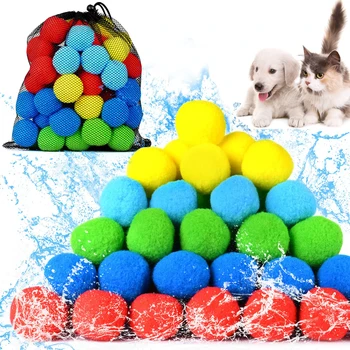 60ШТ водни топки за котки и кучета, Множество гъба, водни топки, 5 цвята, Плажна топка, играчки, топка за игри на домашни любимци