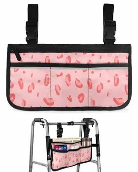 Розова Леопардовая чанта за инвалидна количка с джобове, светлоотразителни ленти, подлакътници, странични чанти, чанта за съхранение на ходова рамки за електрически скутер