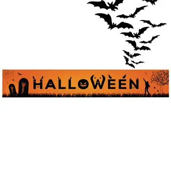 Банер на Хелоуин, Уличен знак двор с Призрачно черепа на Хелоуин, Уличен Декоративен банер, 50x300 см, Страховито Ретро фон, завеси