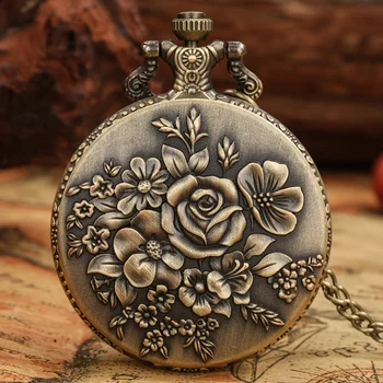 Елегантна бронзова висулка във формата на лоба рози с джоб на веригата за мъже, дамски хронограф Hombre Relojes
