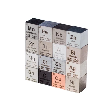 Комплект за тестване сребро 10 мм Кубчета елементи Алуминий, Титан, Мед Волфрам Кубчета за колекции от Периодични таблици на елементите