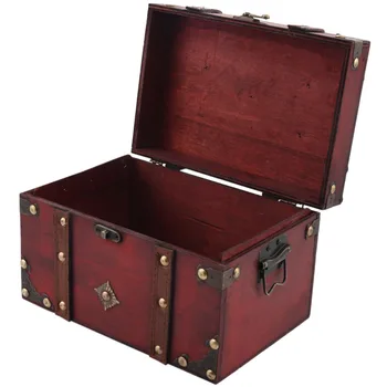 Ретро съкровище, Ретро Дървена кутия за съхранение на бижута в античен стил, Органайзер за ковчежета за бижута, Голяма кутия за украшения