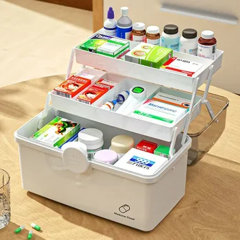 Аптечка за съхранение на 3-уровневыми дръжки, комплект за домашна козметика за хапчета