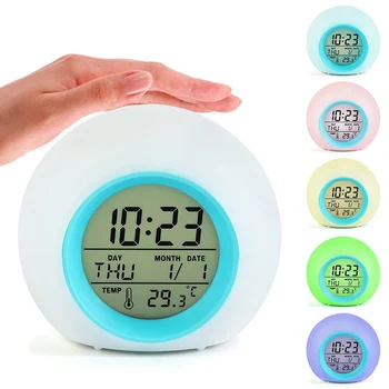 Весел led алармен часовник, лесен за използване, сензорно управление, led светлини, Детски будилник, креативен дизайн, Стилен цифров часовник