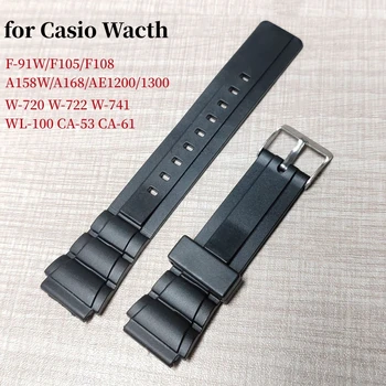 Силиконов ремък за часа на 18 мм и 20 мм за Casio F-91W F108 A168 AE1200 Мъжки женски студентски електронен часовник Черен спортен каишка от PVC