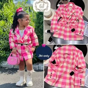 Demisezonnyj блейзър за момичета, детски палта, юношеството костюм, яке, детски блейзър, детски дрехи, Розово клетчатая пуговица в джоба от 3 до 14 години
