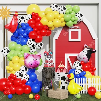 158 бр. парти за селскостопански животни, Комплект за гирлянди от балони, Комплект за начин на отглеждане на животни, балон с шарени Крави, Латексови балони с принтом за Рожден Ден