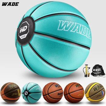 WADE Original 10 бр. Кожена син на баскетболна топка за възрастни за вътрешен/външен използване на Размер на 7 # bola PU Материал Възрастен кожена топка