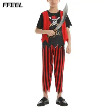 Нова детска облекло за Хелоуин костюм на пират, cosplay пират с черепа, комплект от две части за момчета и момичета, определени за училищното представяне